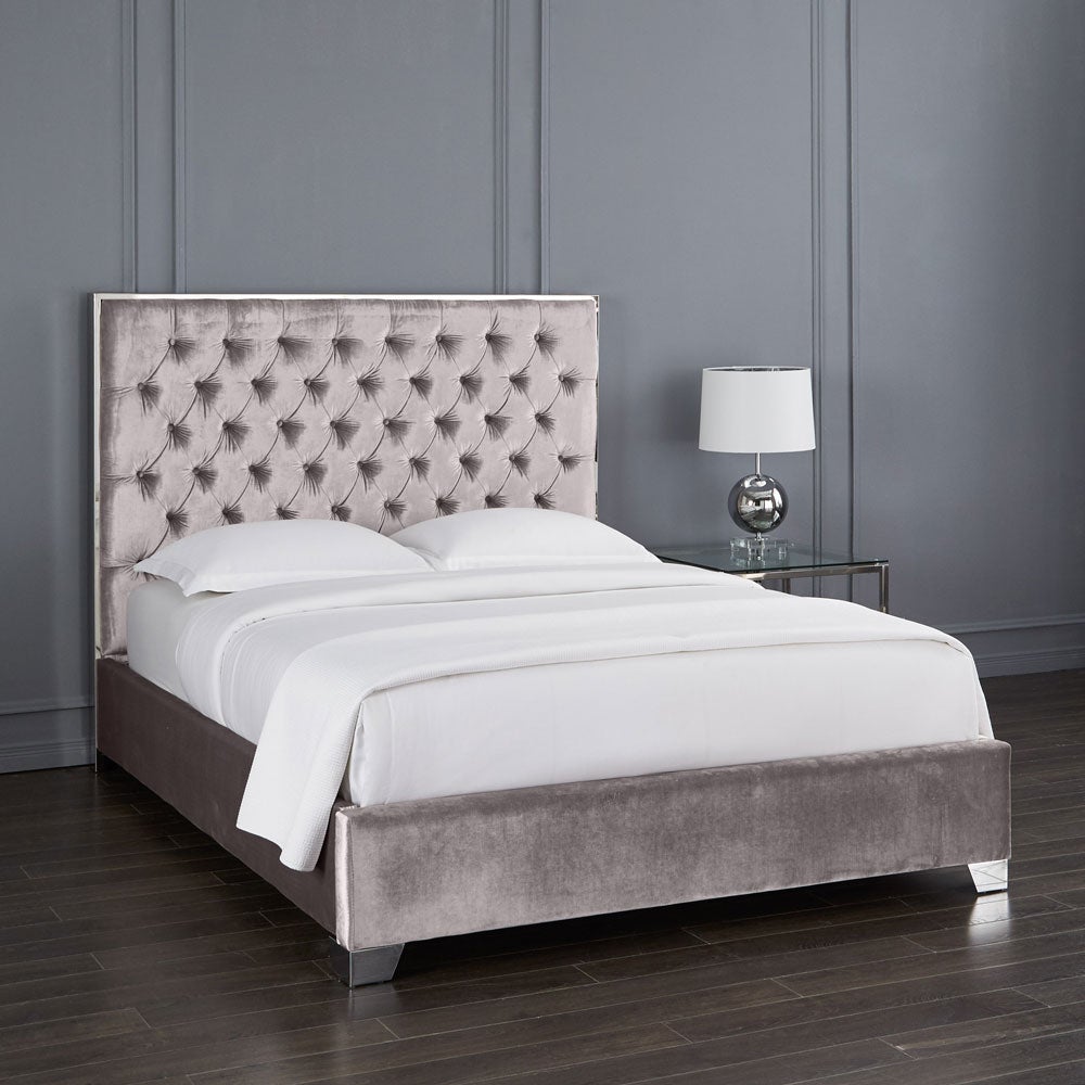 Kroma Grey Velvet Queen Bed