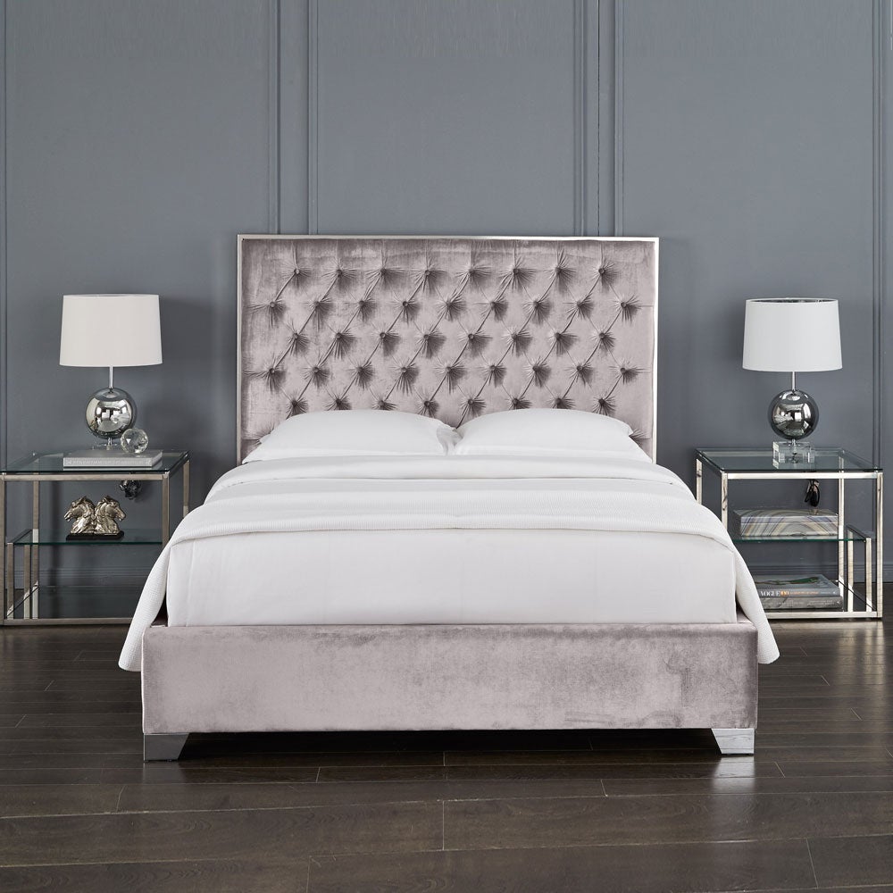 Kroma Grey Velvet Queen Bed