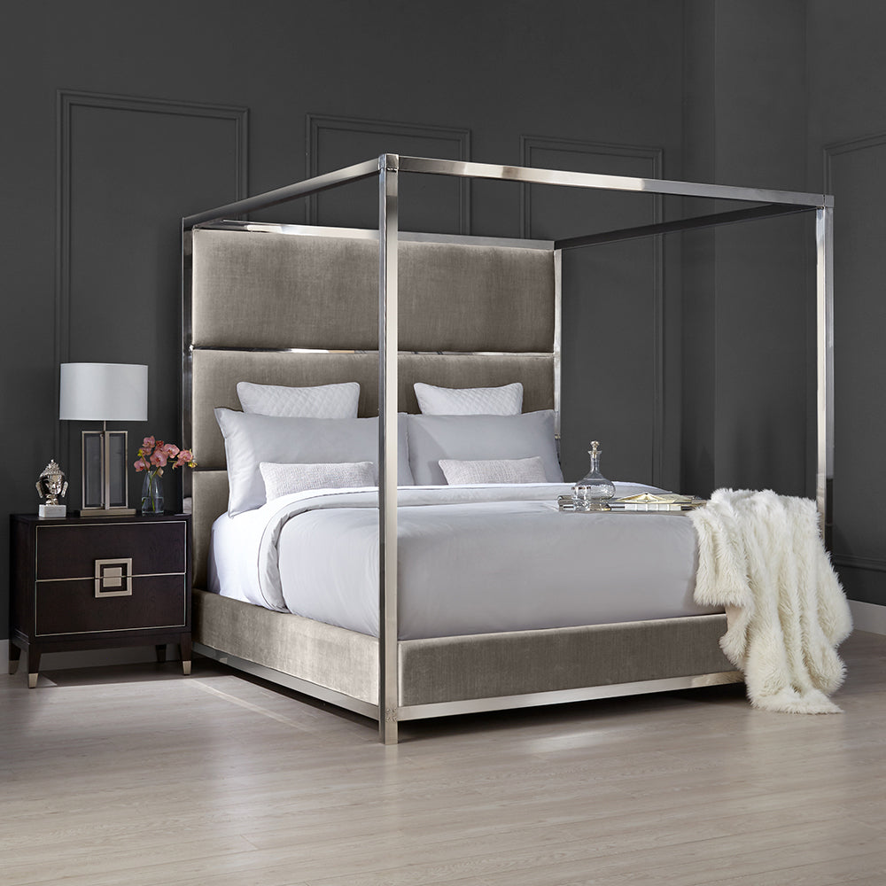 Pillar King Bed – Grey Velvet