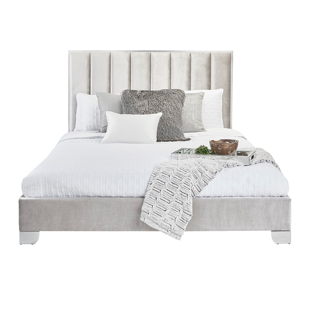 Uriel Queen Bed - Grey Velvet
