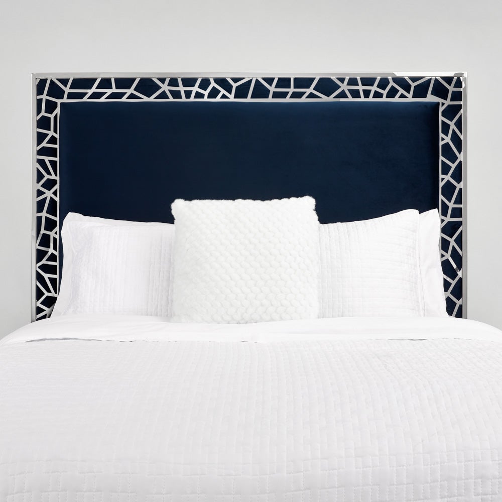 Wellington Blue Velvet Queen Bed
