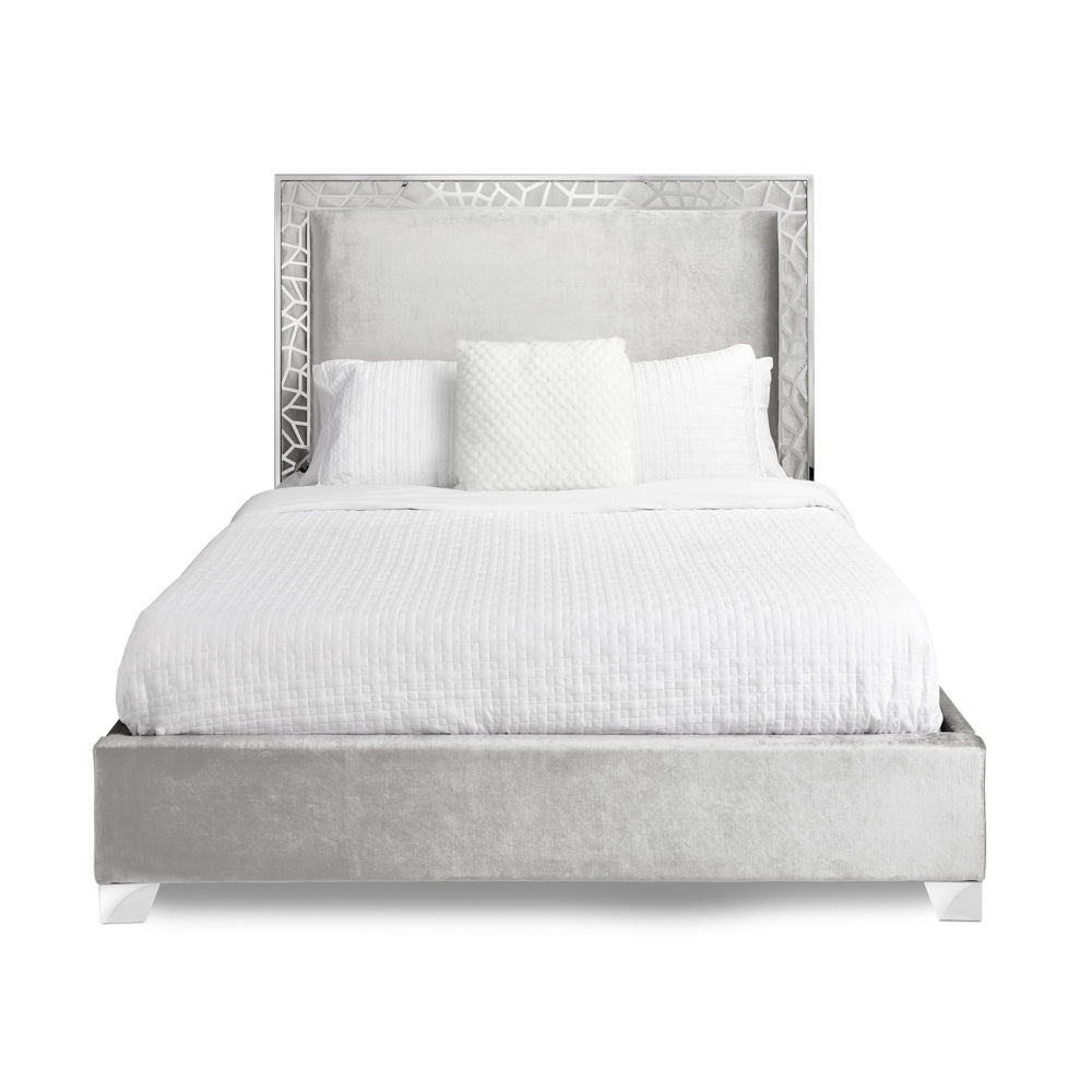 Wellington Grey Velvet Queen Bed