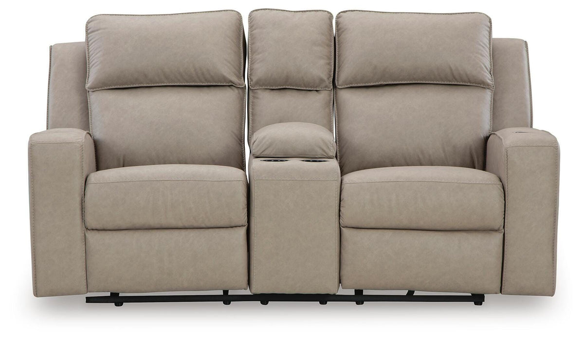 Lavenhorne - Double Reclining Loveseat With Console - Pebble - Faux Leather