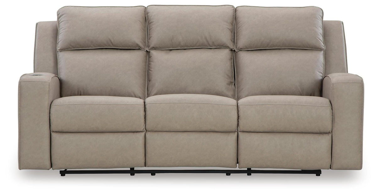 Lavenhorne - Reclining Sofa With Drop Down Table - Pebble - Faux Leather