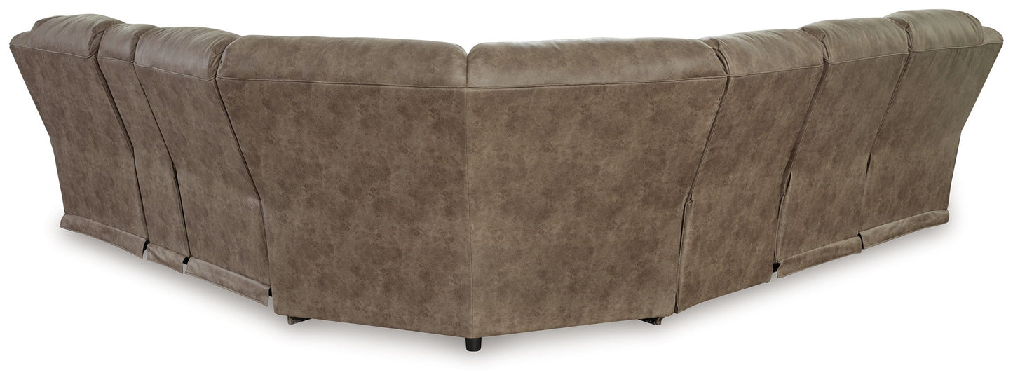 Ravenel - 4-Piece Power Reclining Sectional With Raf Power Reclining Loveseat With Console - Faux Leather - Fossil