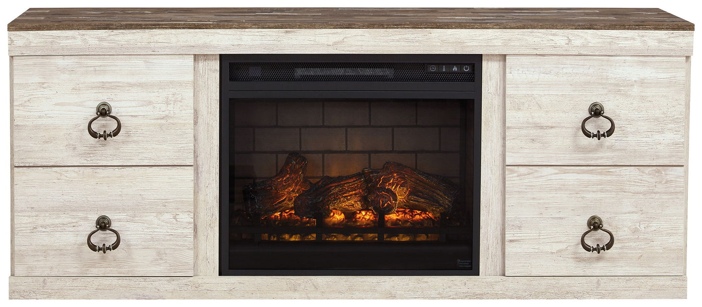 Willowton - 5-Piece Entertainment Center With Electric Fireplace - Whitewash
