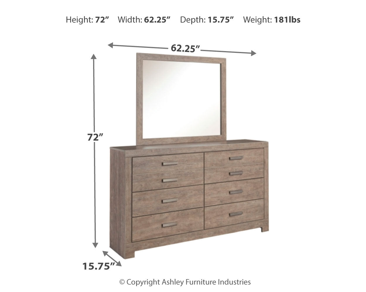 Culverbach Queen Bed with Mirrored Dresser and 2 Nightstand