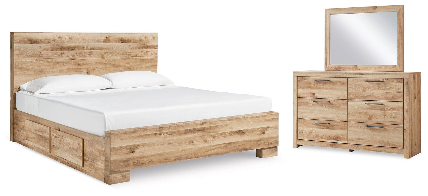 Hyanna King Panel Bed with 2 Side Storage, Dresser and Mirror