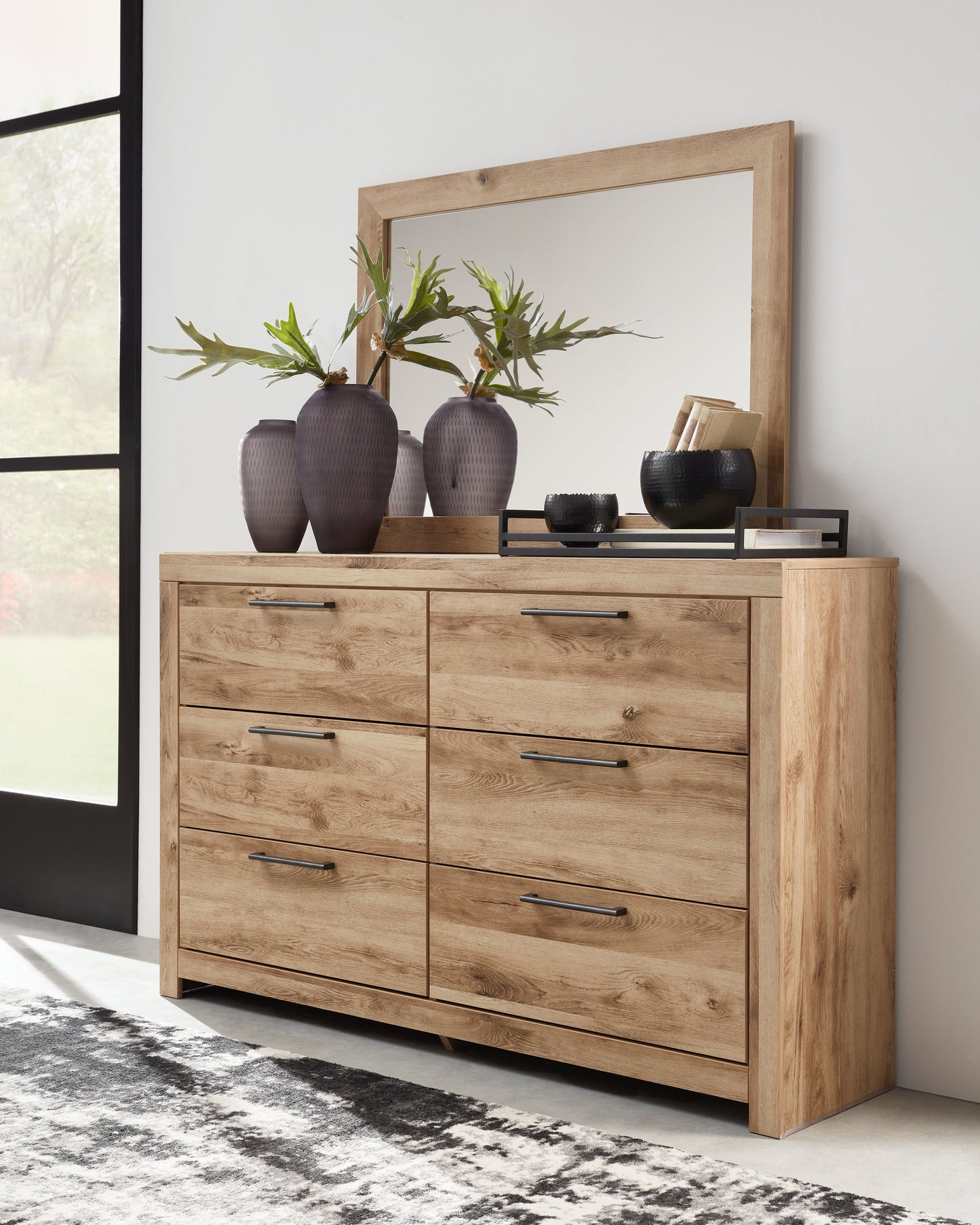 Hyanna King Panel Bed with 2 Side Storage, Dresser and Mirror
