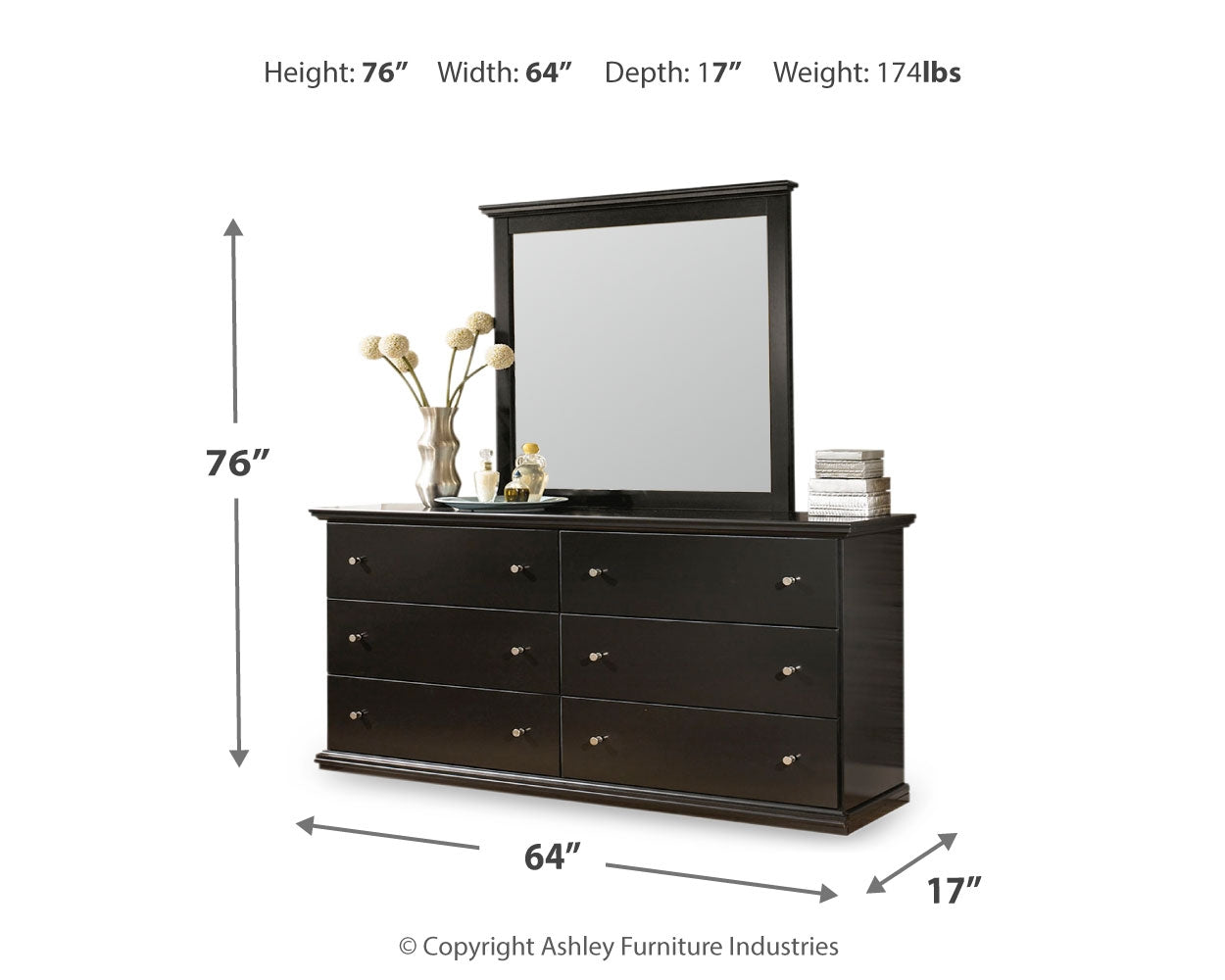 Maribel Twin Panel Headboard, Dresser, Mirror and Nightstand