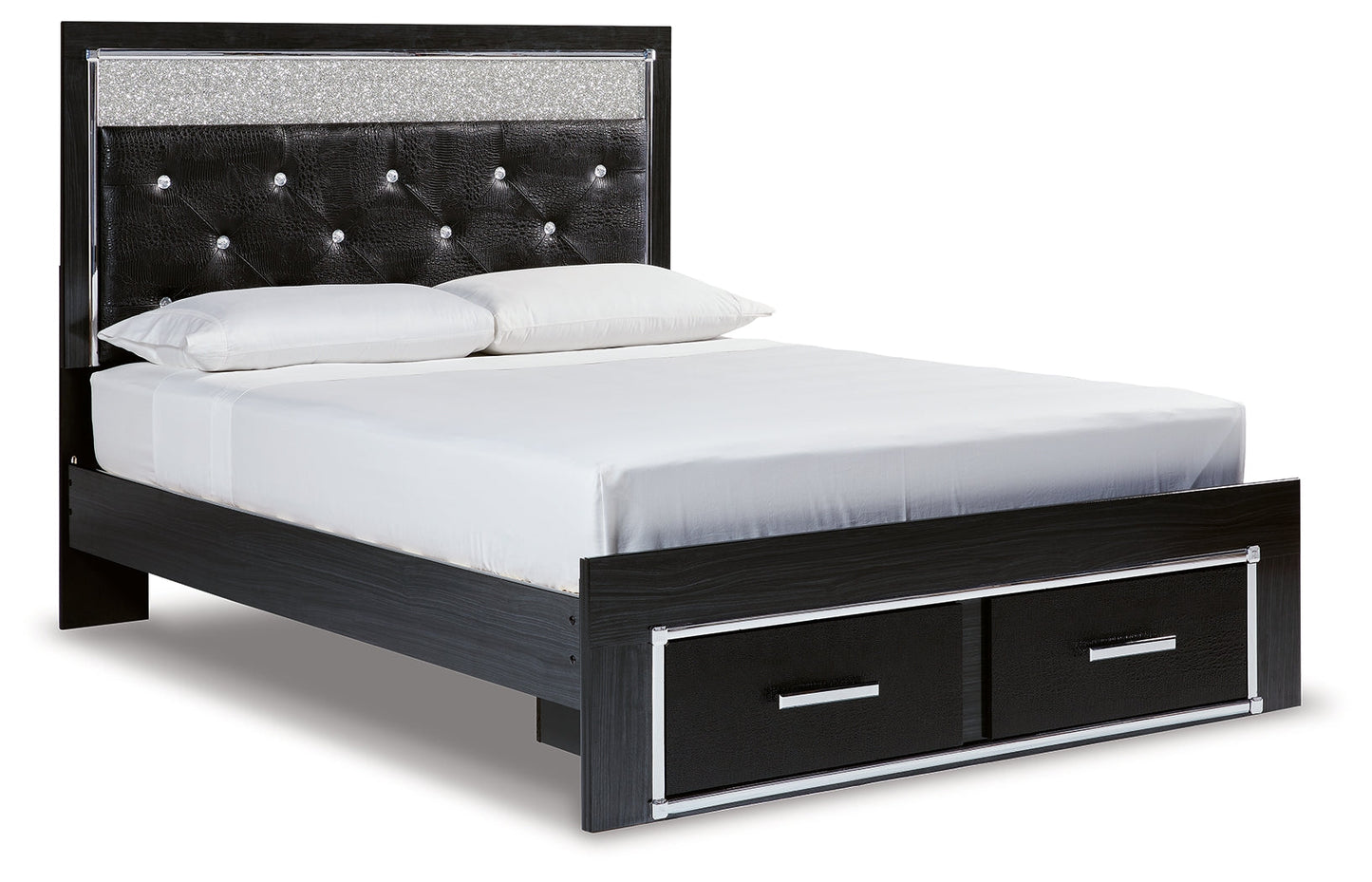 Kaydell Queen Upholstered Panel Storage Platform Bed, Dresser and Mirror