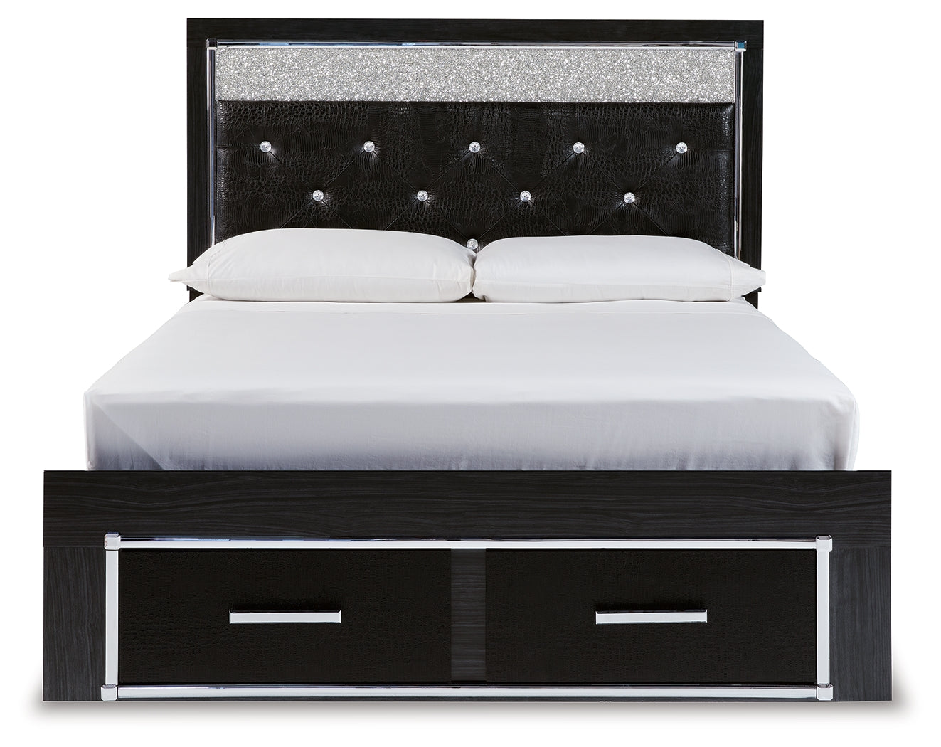 Kaydell Queen Upholstered Panel Storage Platform Bed, Dresser and Mirror