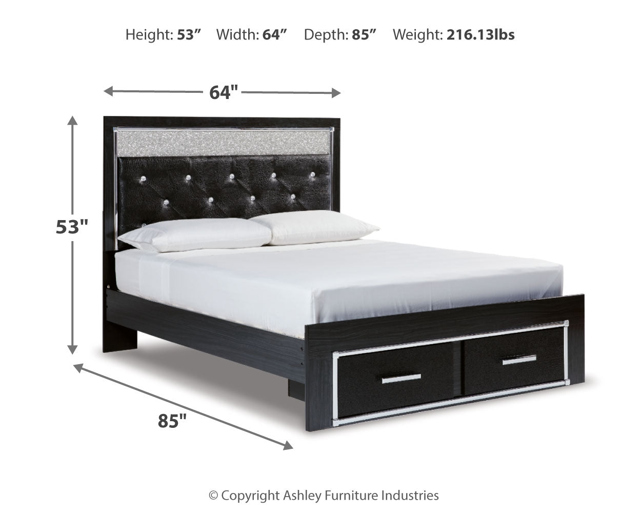 Kaydell Queen Upholstered Panel Storage Platform Bed, Dresser and Mirror