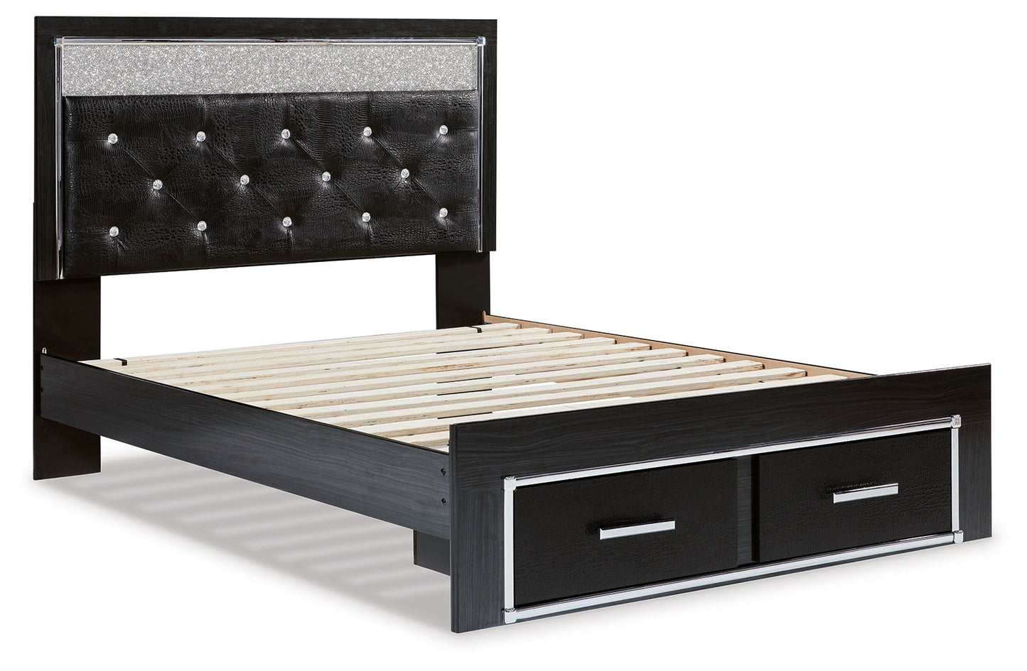 Kaydell Queen Upholstered Panel Storage Platform Bed, Dresser and Mirror