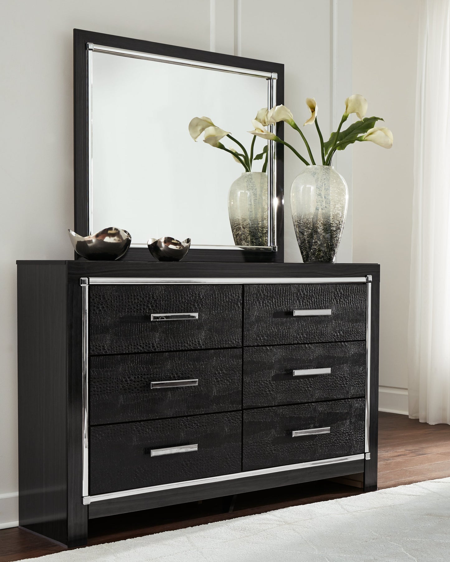 Kaydell King Upholstered Storage Bed, Dresser, Mirror, Chest and 2 Nightstands