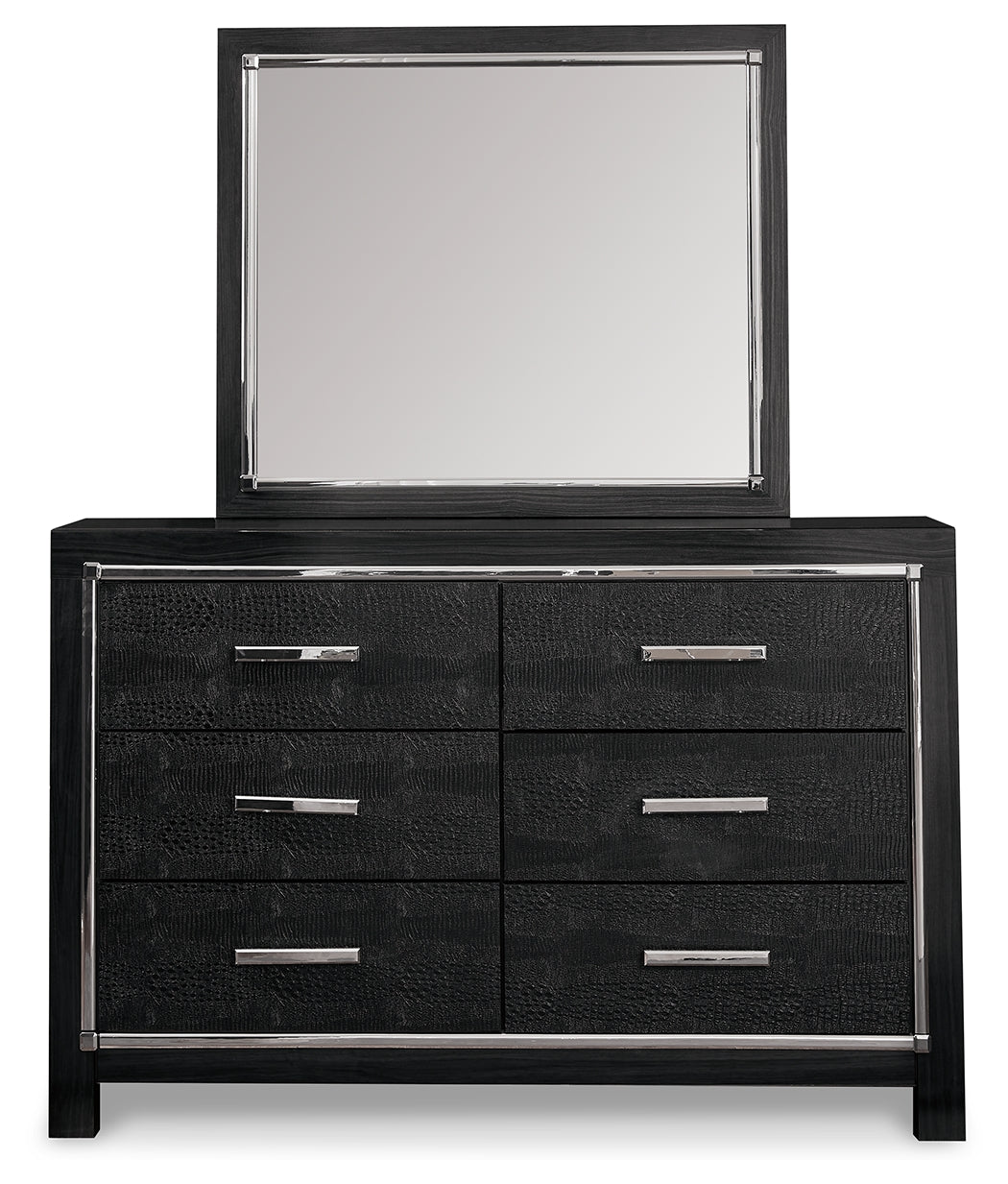 Kaydell King Upholstered Panel Bed, Dresser and Mirror