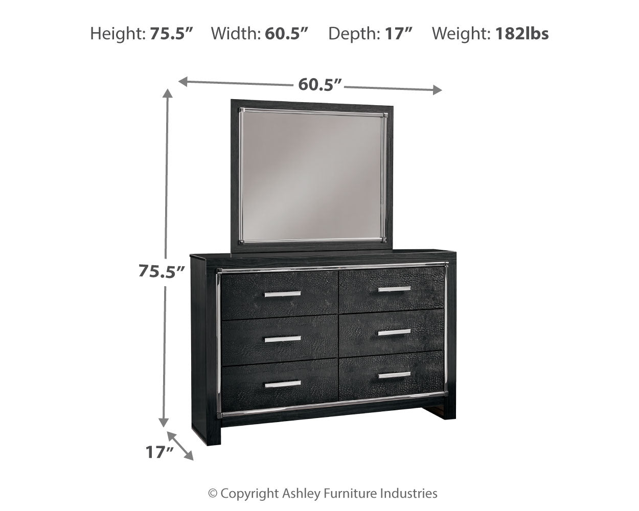Kaydell Queen Upholstered Panel Headboard, Dresser and Mirror