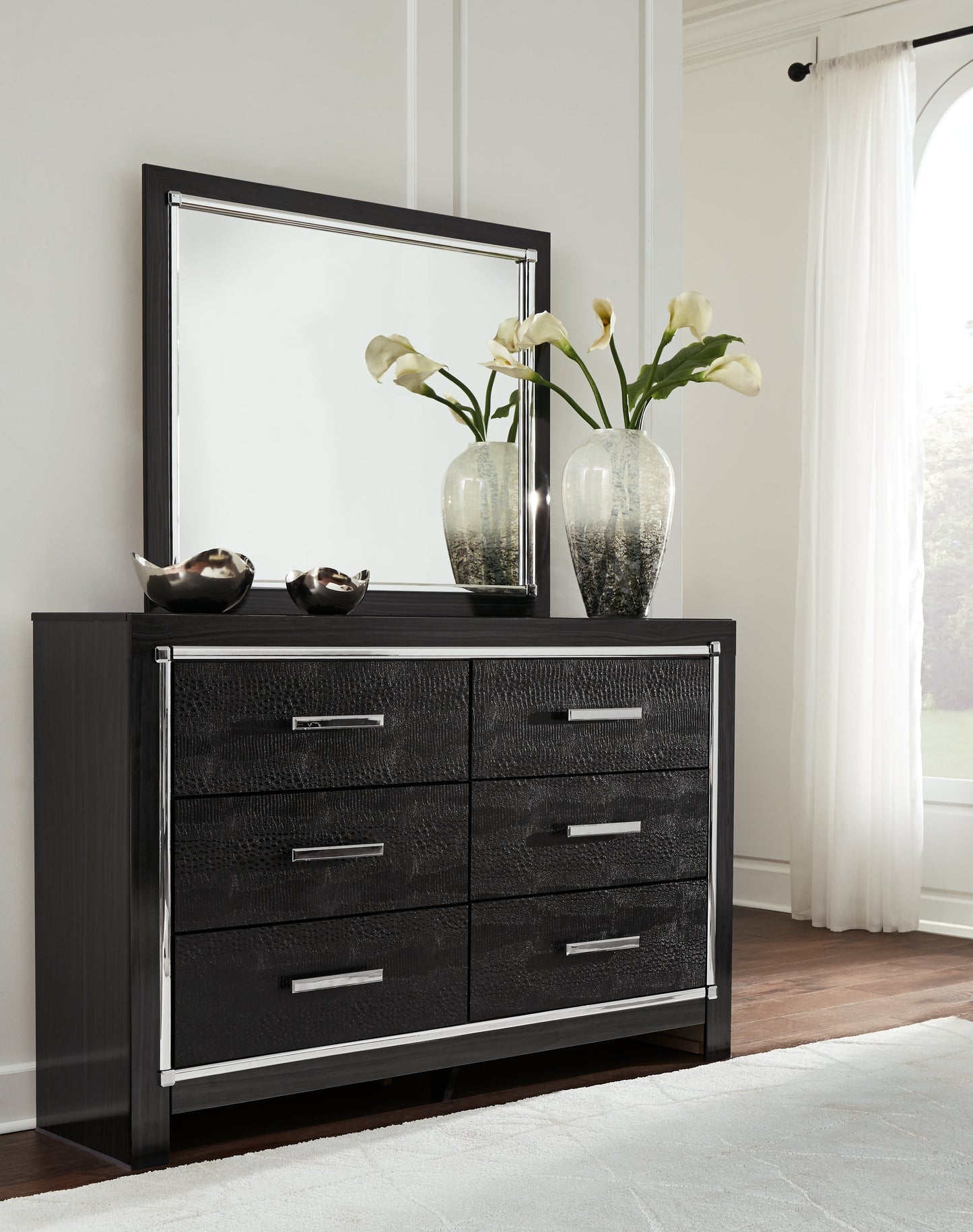 Kaydell King Upholstered Panel Bed, Dresser and Mirror