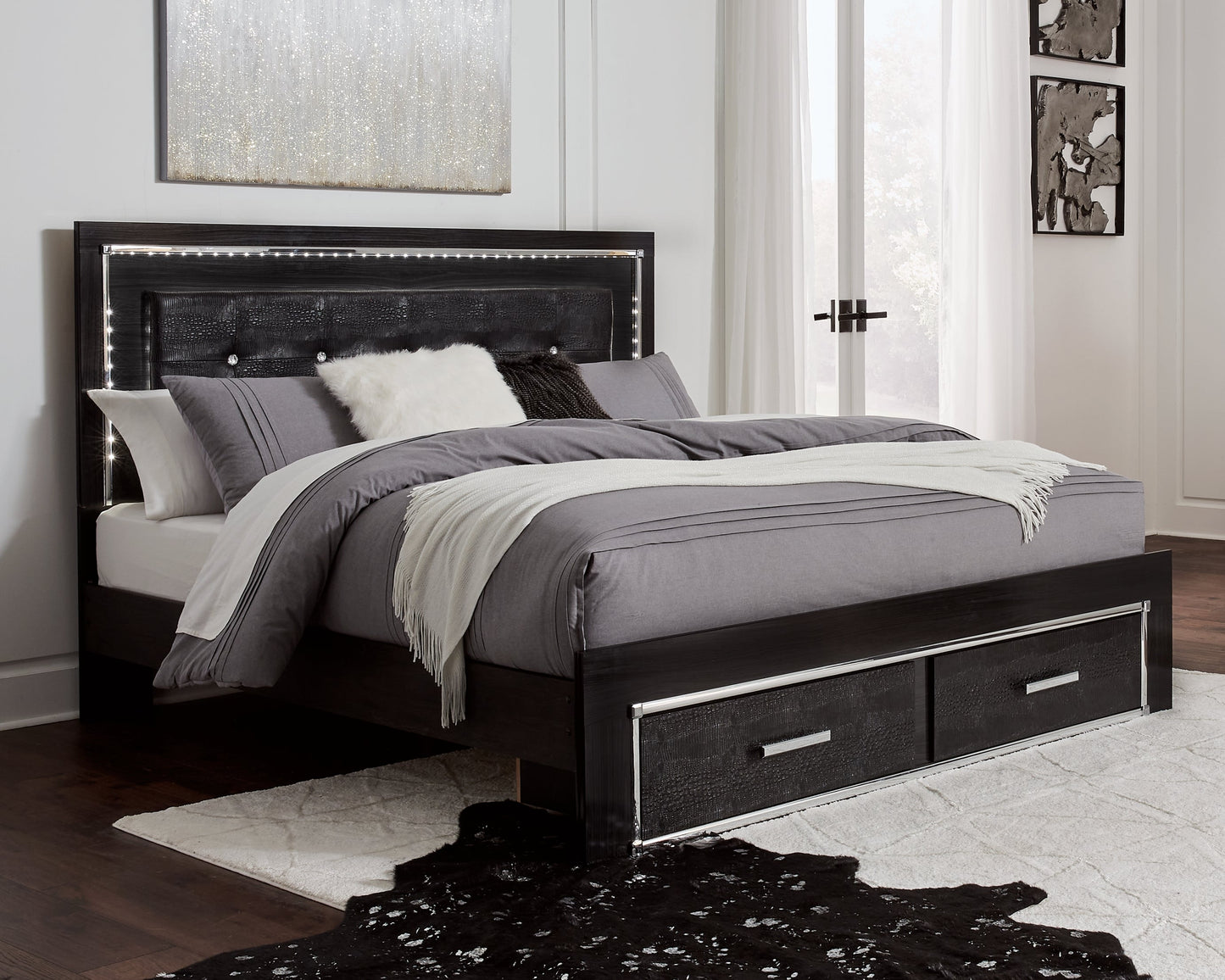 Kaydell King Upholstered Storage Bed, Dresser, Mirror, Chest and 2 Nightstands
