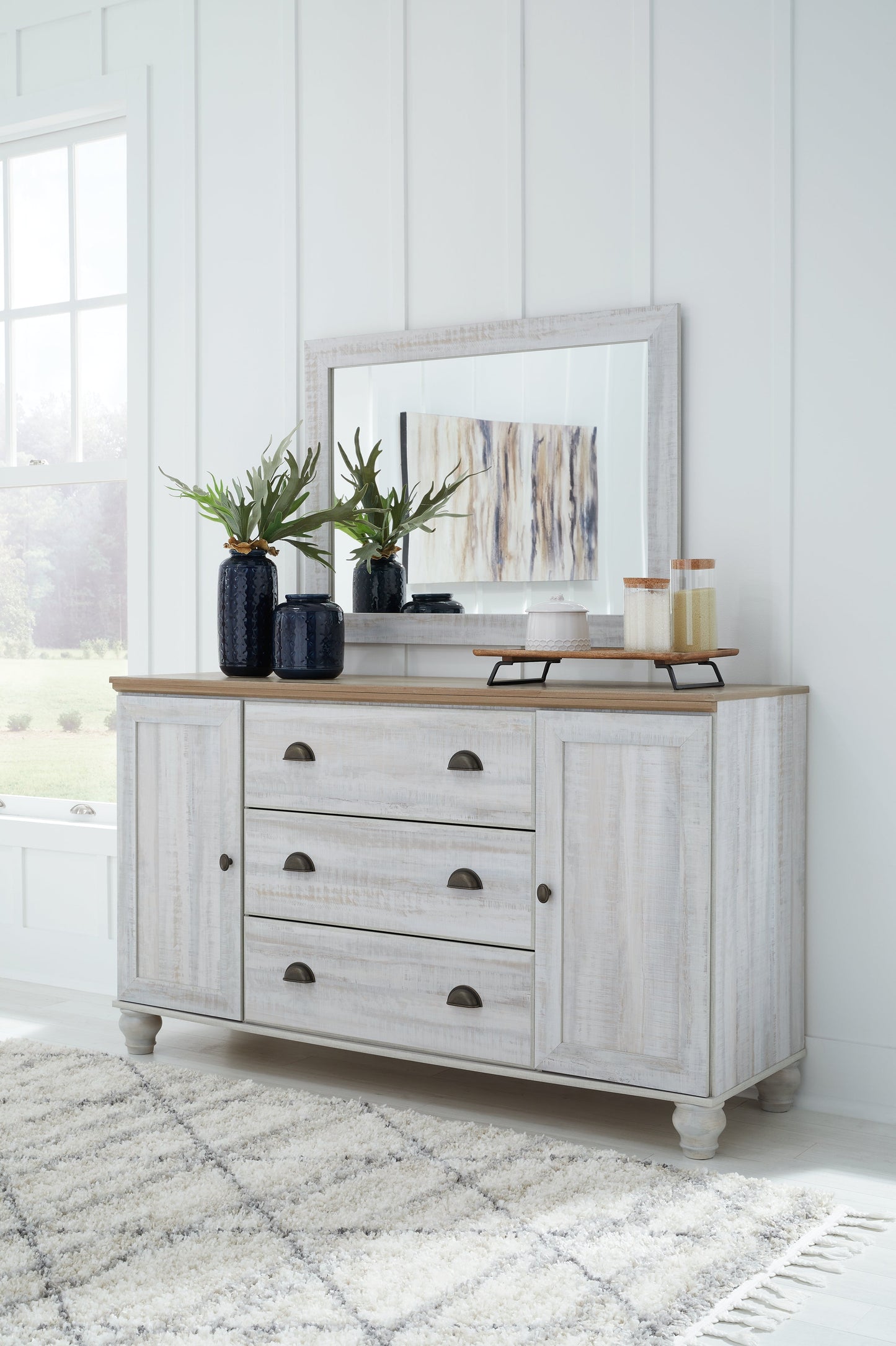 Haven Bay King Panel Storage Bed, Dresser and Mirror