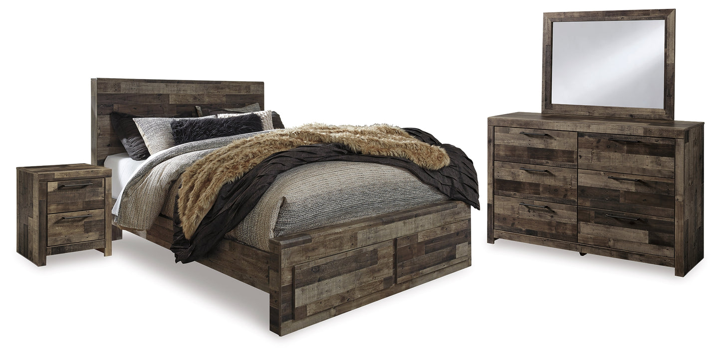 Derekson Queen Panel Storage Bed with Mirrored Dresser and Nightstand