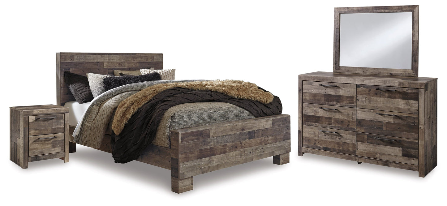 Derekson Queen Bed with Mirrored Dresser and Nightstand