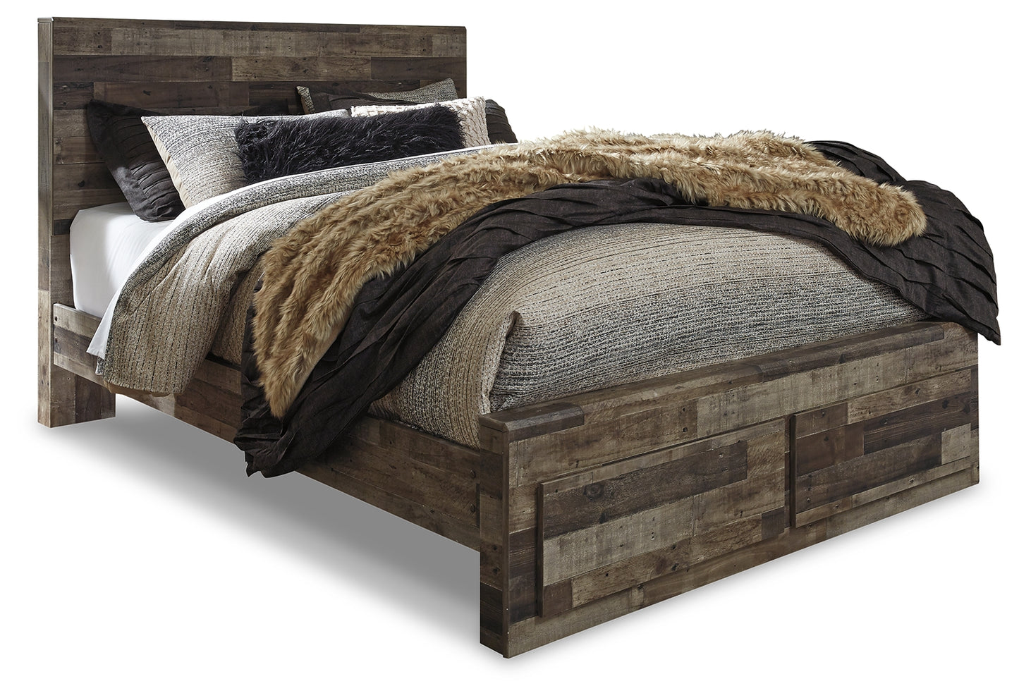 Derekson Queen Panel Storage Bed with Mirrored Dresser and Nightstand