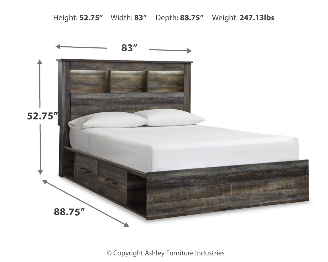 Drystan Queen Bookcase Storage Bed, Dresser, Mirror and 2 Nightstands