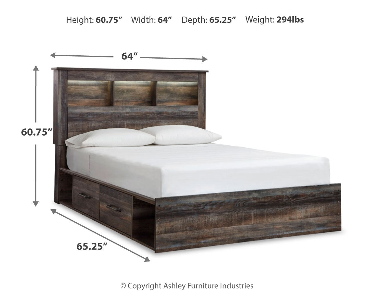 Drystan Queen Bookcase Storage Bed, Dresser, Mirror, Chest and 2 Nightstands