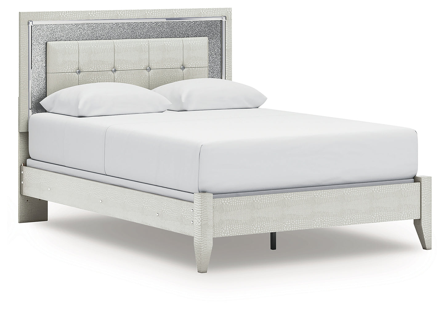 Zyniden Queen Upholstered Panel Bed, 2 Dressers, Mirror and Nightstand