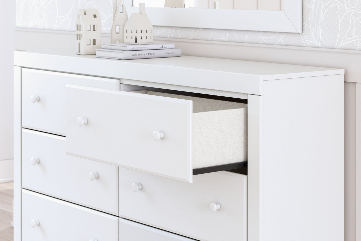Mollviney Twin Panel Storage Bed, Dresser and Mirror