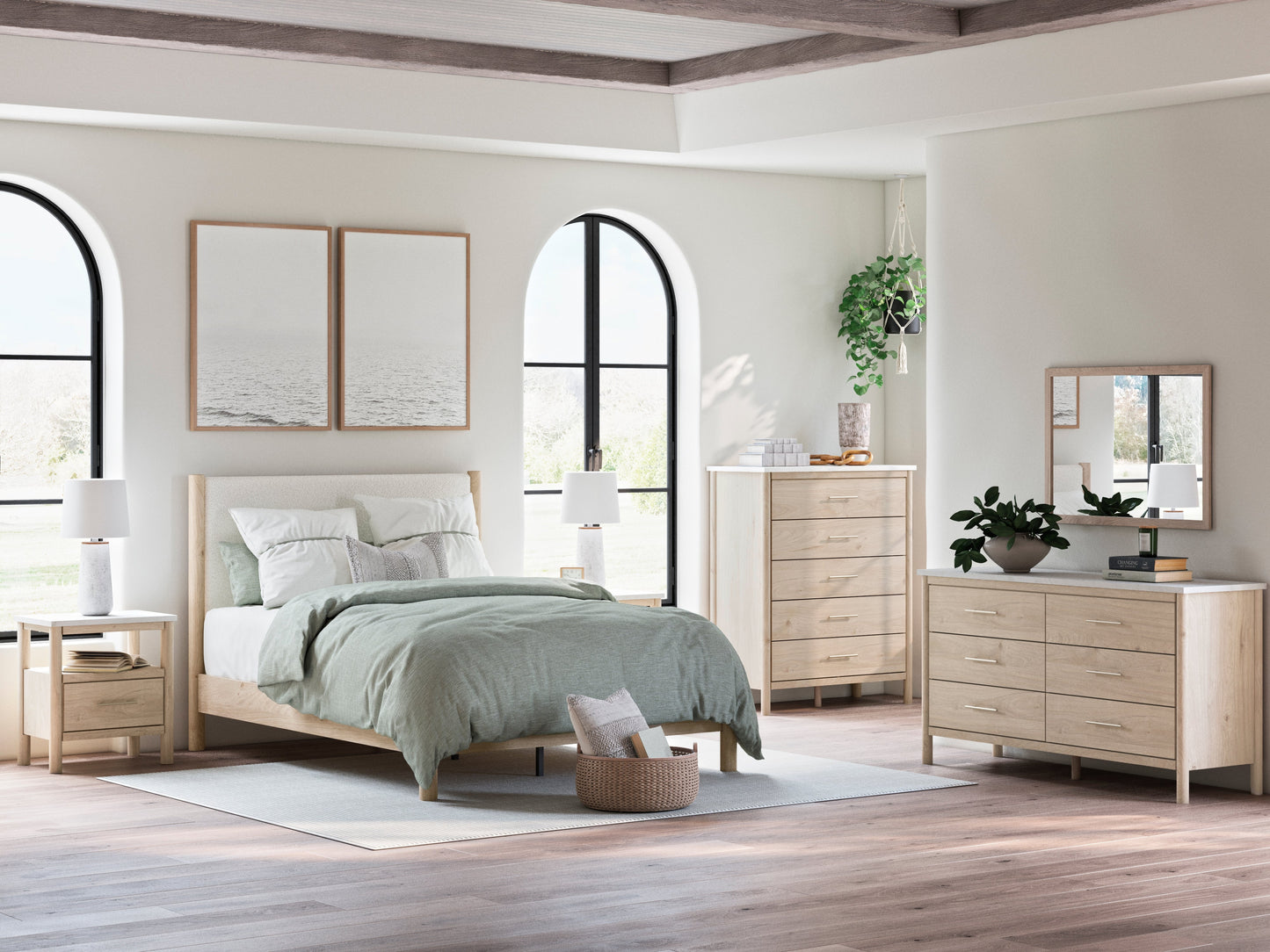 Cadmori Queen Panel Bed, Dresser, Mirror and Nightstand