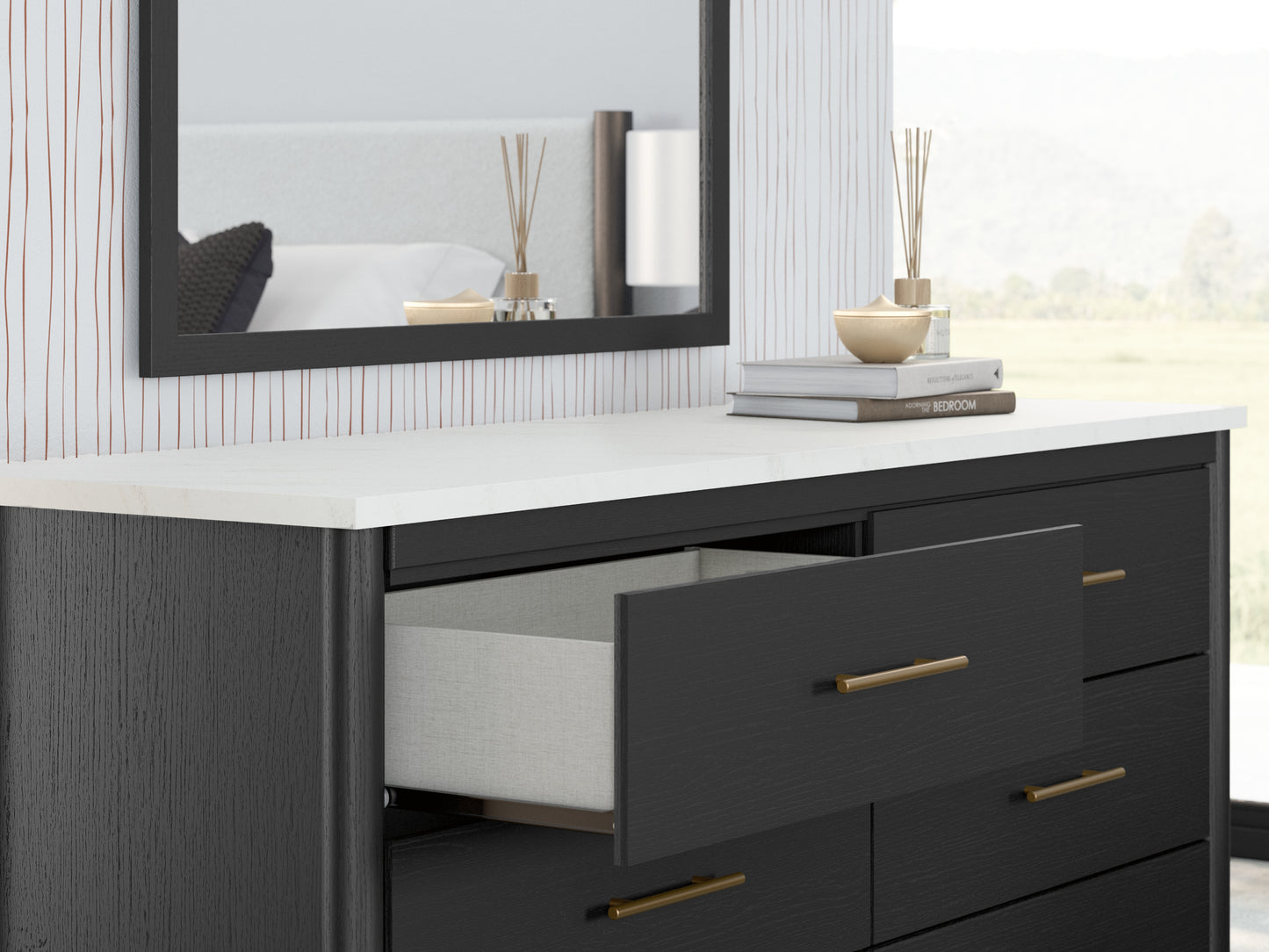 Cadmori King Panel Bed, Dresser, Mirror and Nightstand