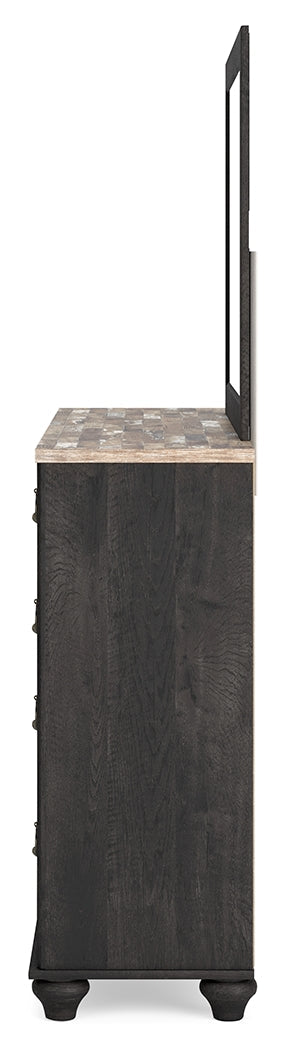 Nanforth King Panel Bed, Dresser, Mirror and Nightstand
