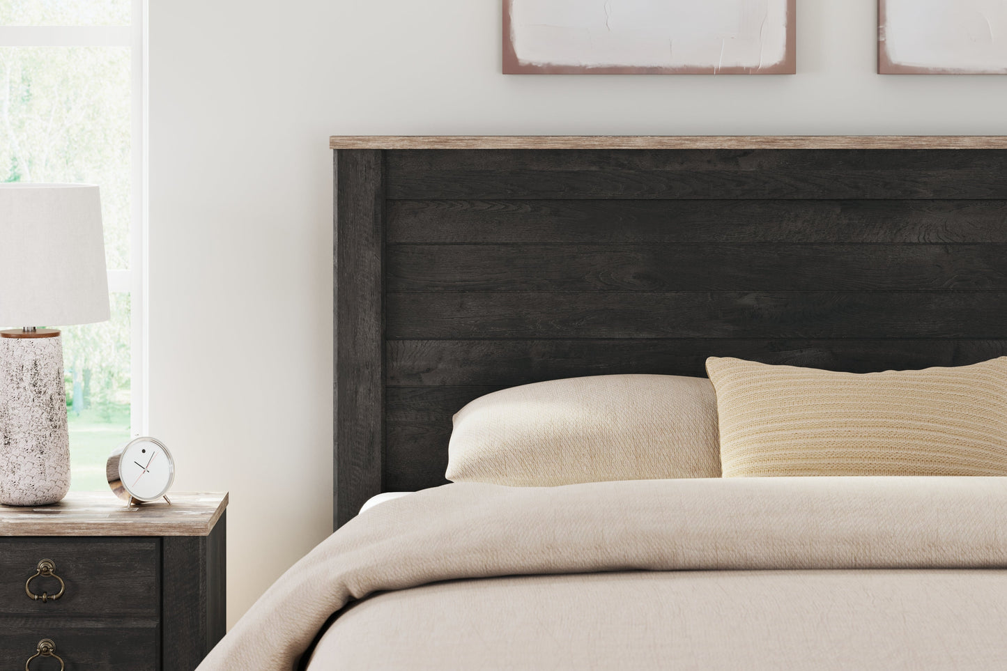 Nanforth King Panel Bed, Dresser, Mirror and Nightstand