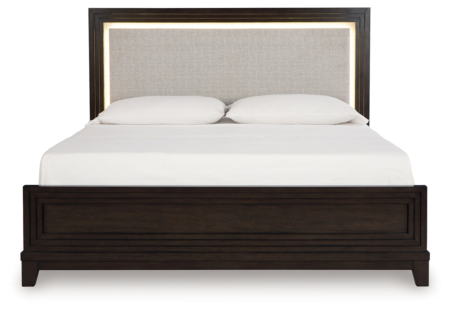 Neymorton Queen Upholstered Panel Bed, Dresser and Mirror