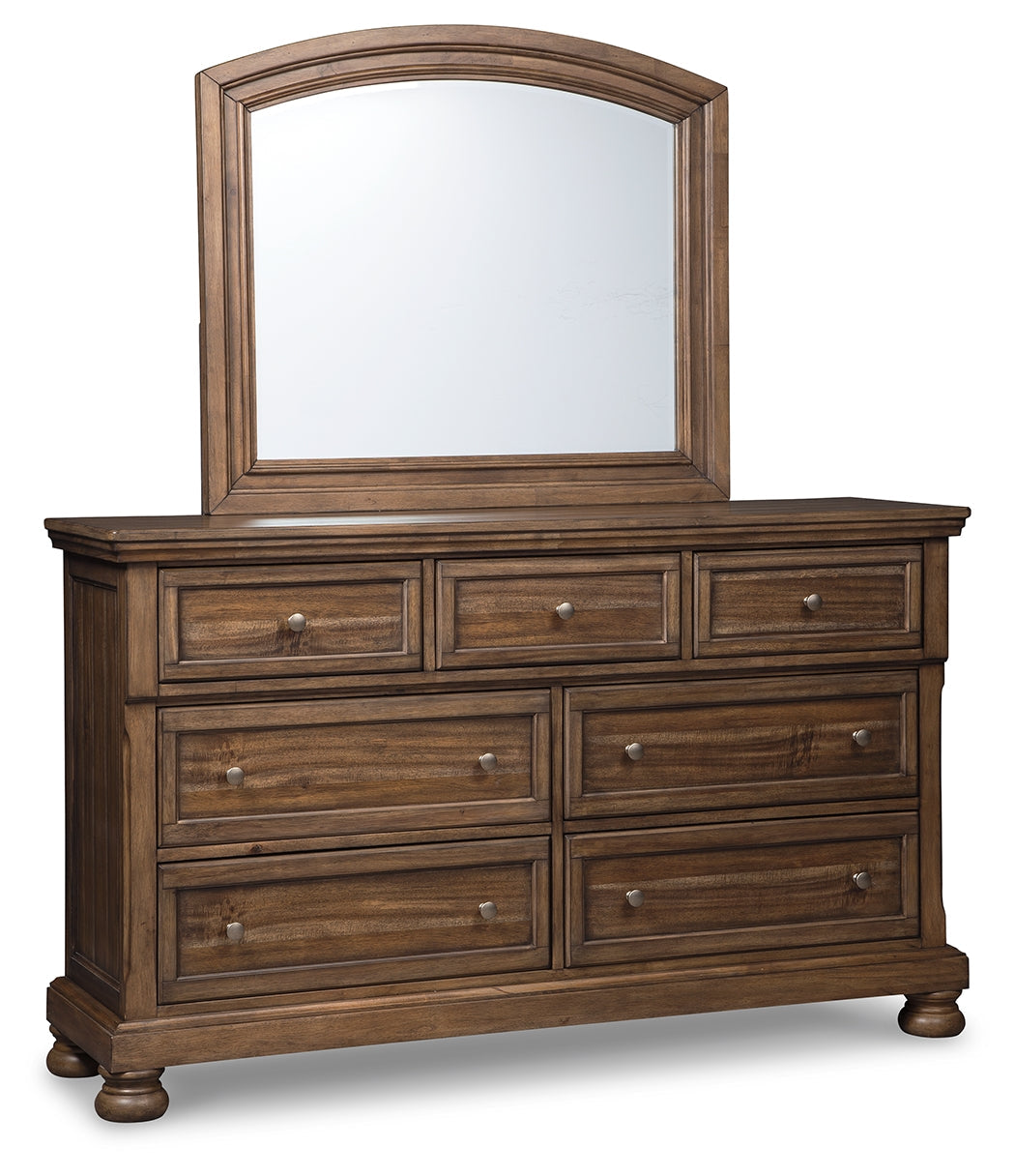 Flynnter King Panel Bed, Dresser, Mirror, and Nightstand