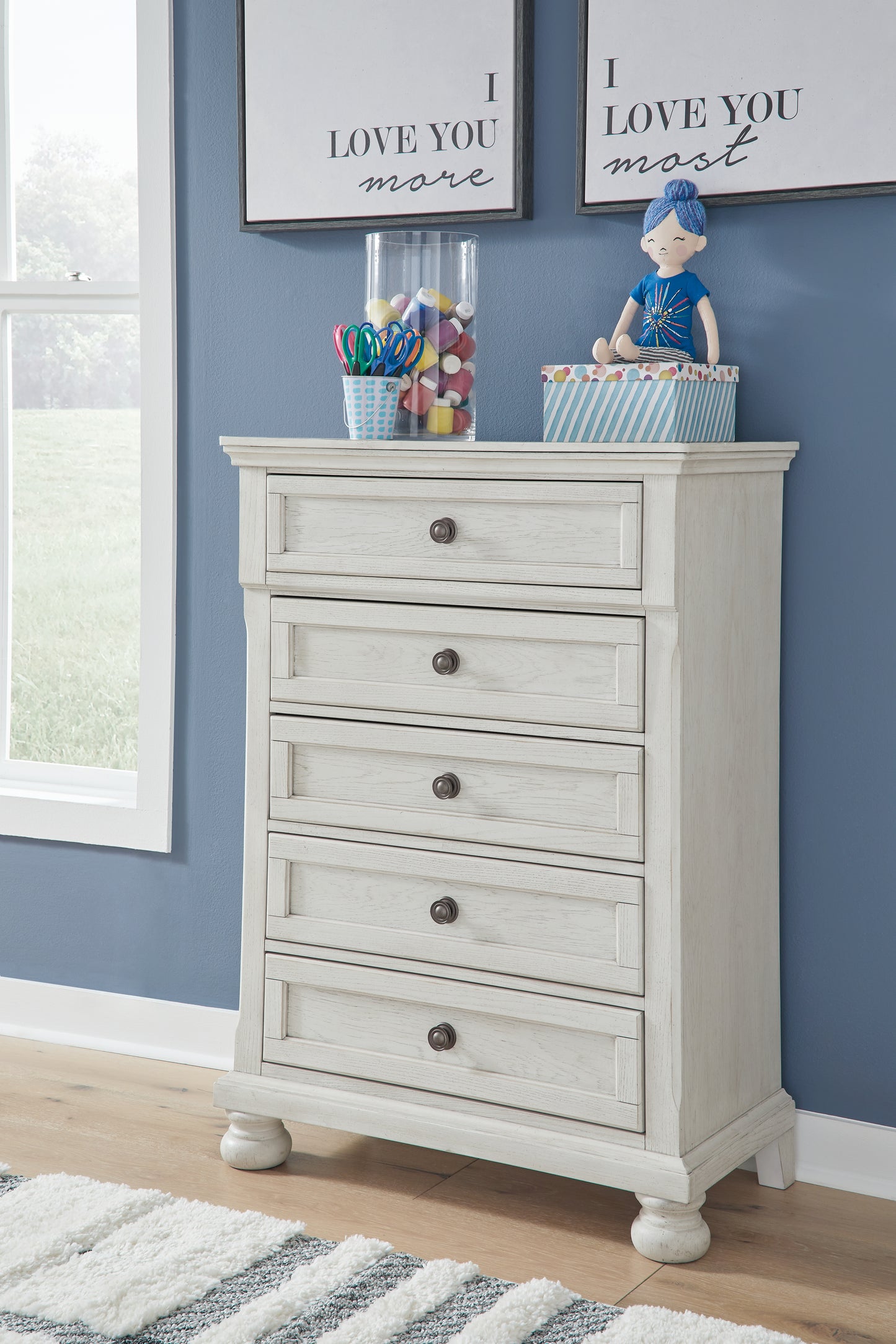 Robbinsdale Full Storage Sleigh Bed, Dresser, Mirror, Chest and Nightstand