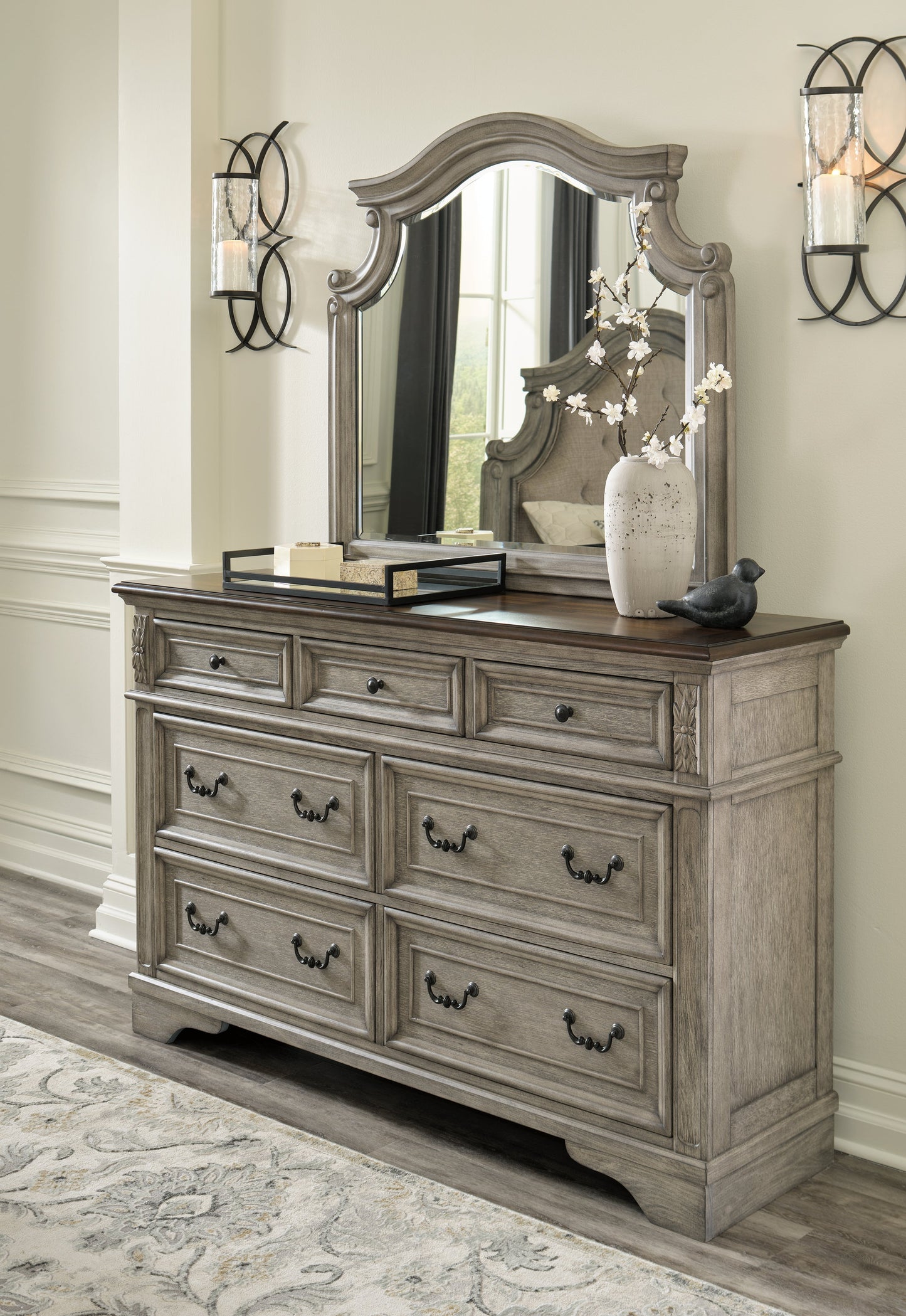 Lodenbay Queen Upholstered Panel Bed, Dresser, Mirror and 2 Nightstands
