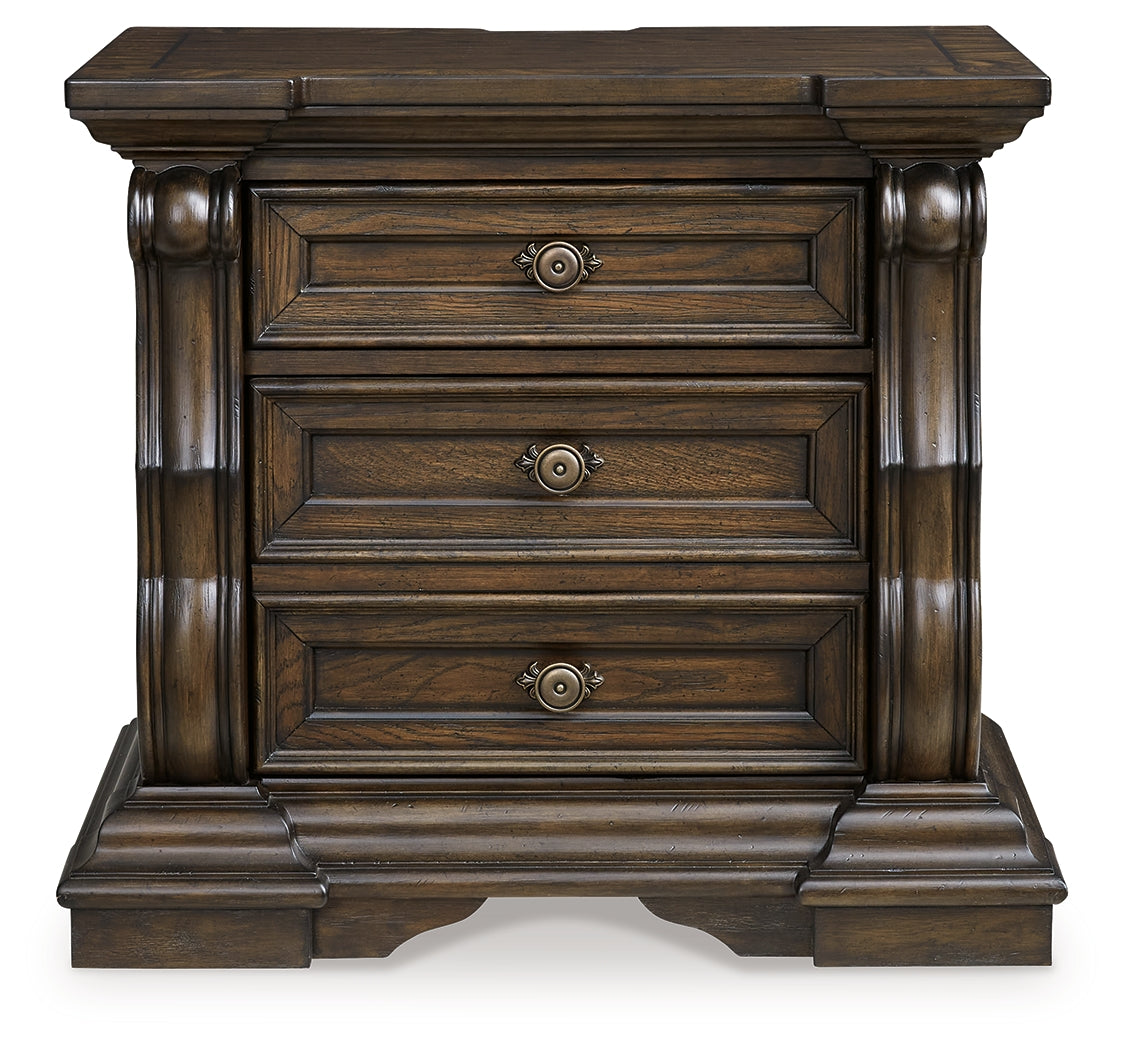Maylee Queen Upholstered Panel Bed, Dresser, Mirror and Nightstand