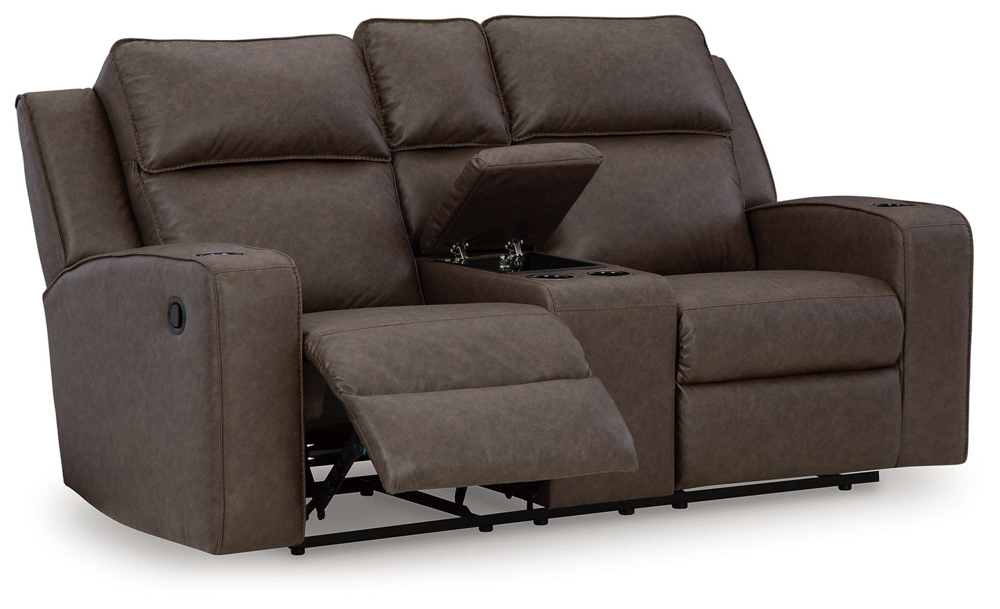 Lavenhorne - Dbl Reclining Loveseat W/Console - Faux Leather - Granite