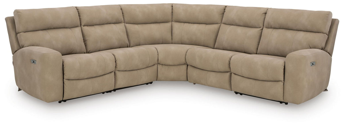 Next-Gen Durapella - 5-Piece Power Reclining Sectional - Sand - Faux Leather