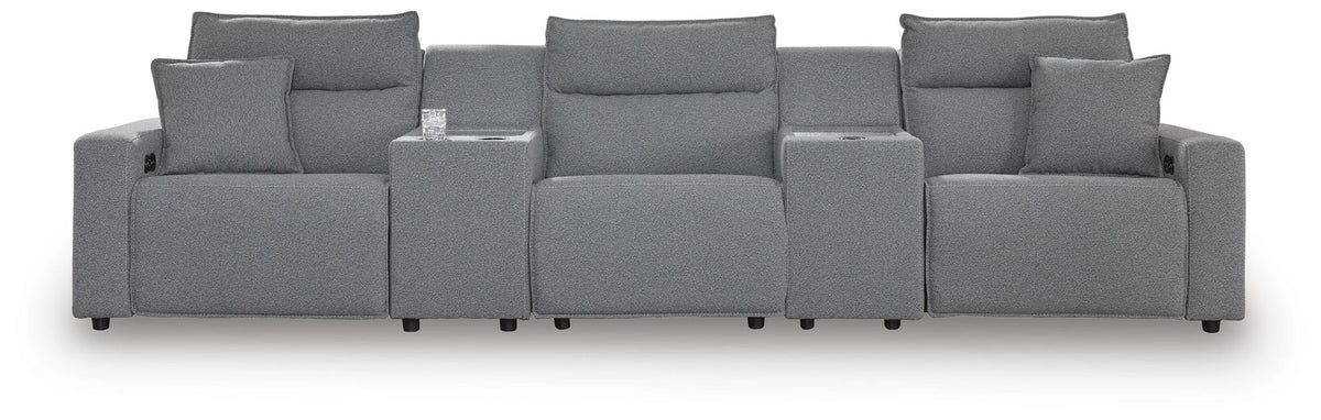 Modmax II - 5-Piece Power Reclining Sectional With Power Armless Recliner And 2 Consoles - Salt And Pepper - Next-Gen Nuvella