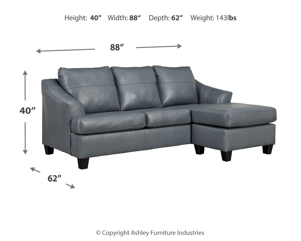 Genoa - Sofa Chaise - Leather Match - Steel