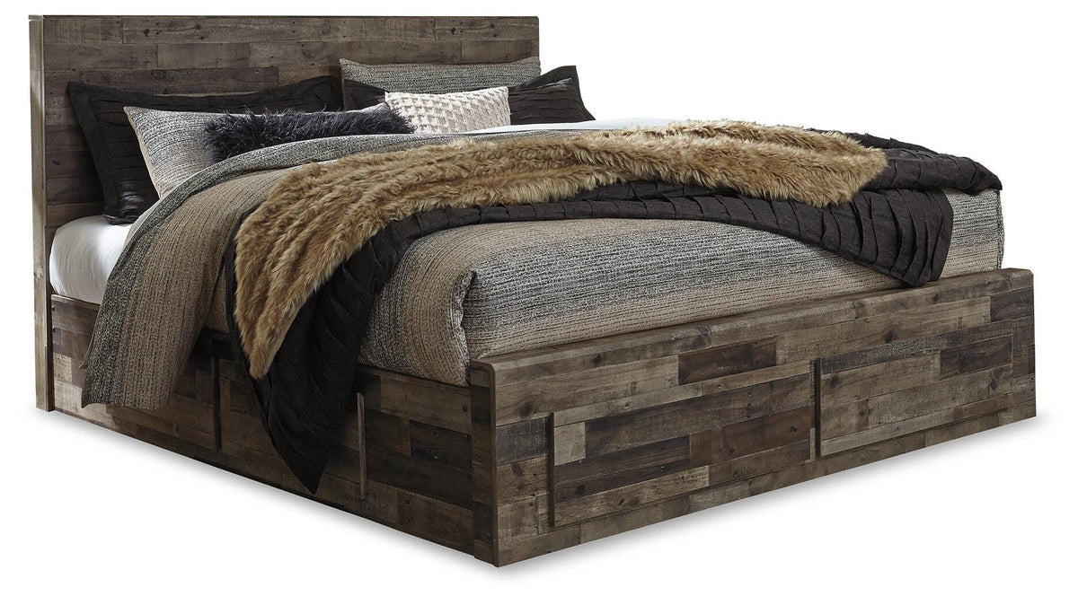 Derekson - King Panel Bed With 6 Storage Drawers - Multi Gray - Wood