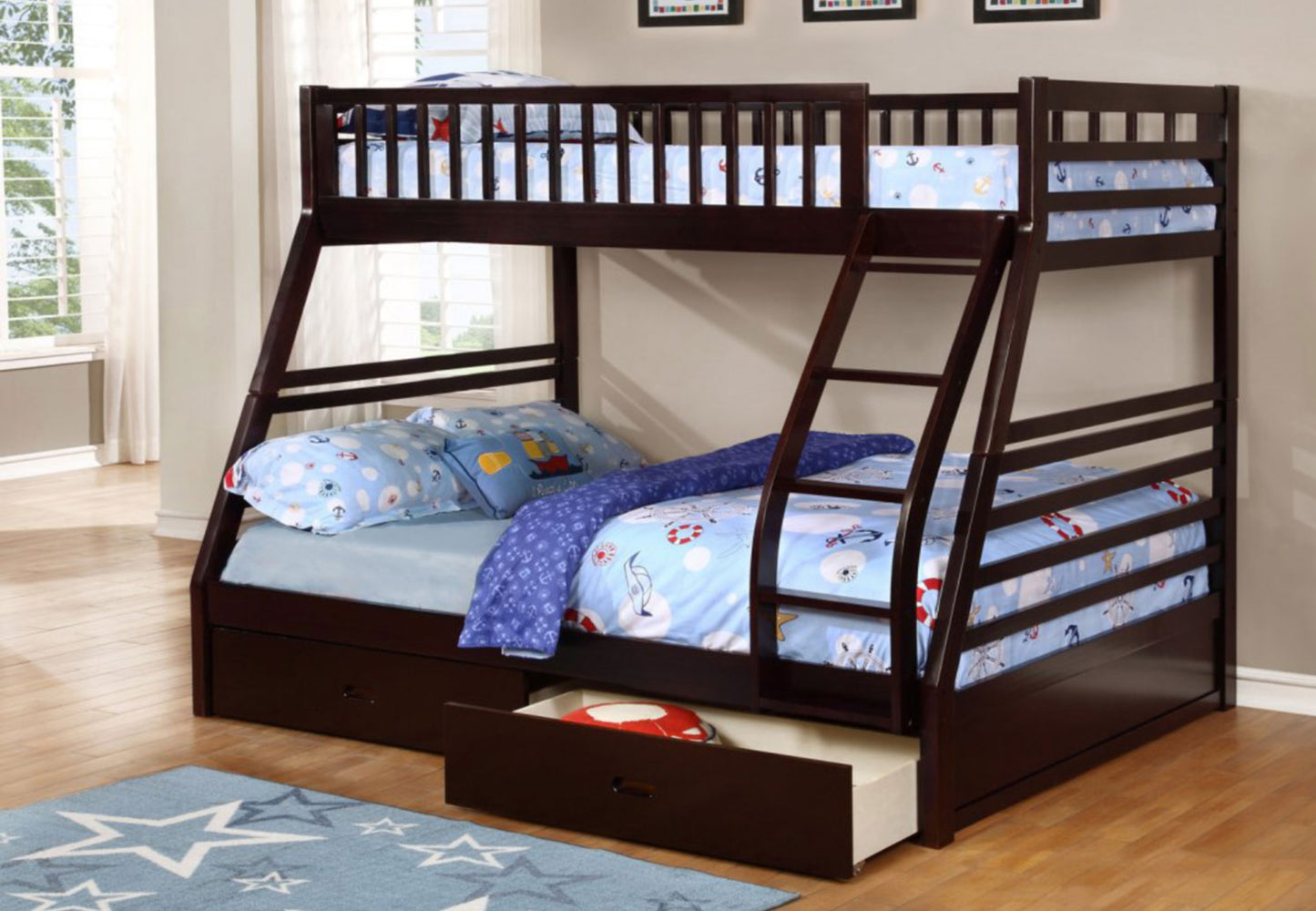 B-117E Single Over Double Bunk bed with storage - mrfurnitureandmattress
