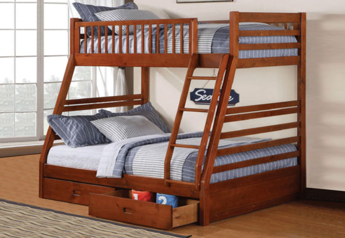 B-117H Single Over Double Bunk bed with storage - mrfurnitureandmattress