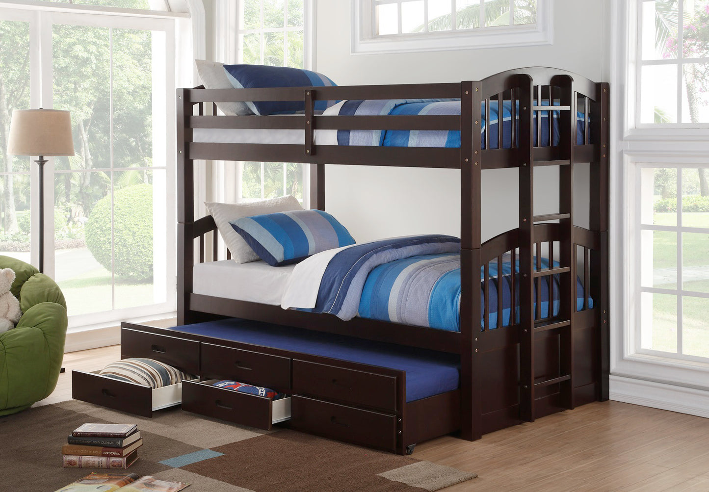 B-1840 Single Over Single Trundle Bunk Bed - mrfurnitureandmattress