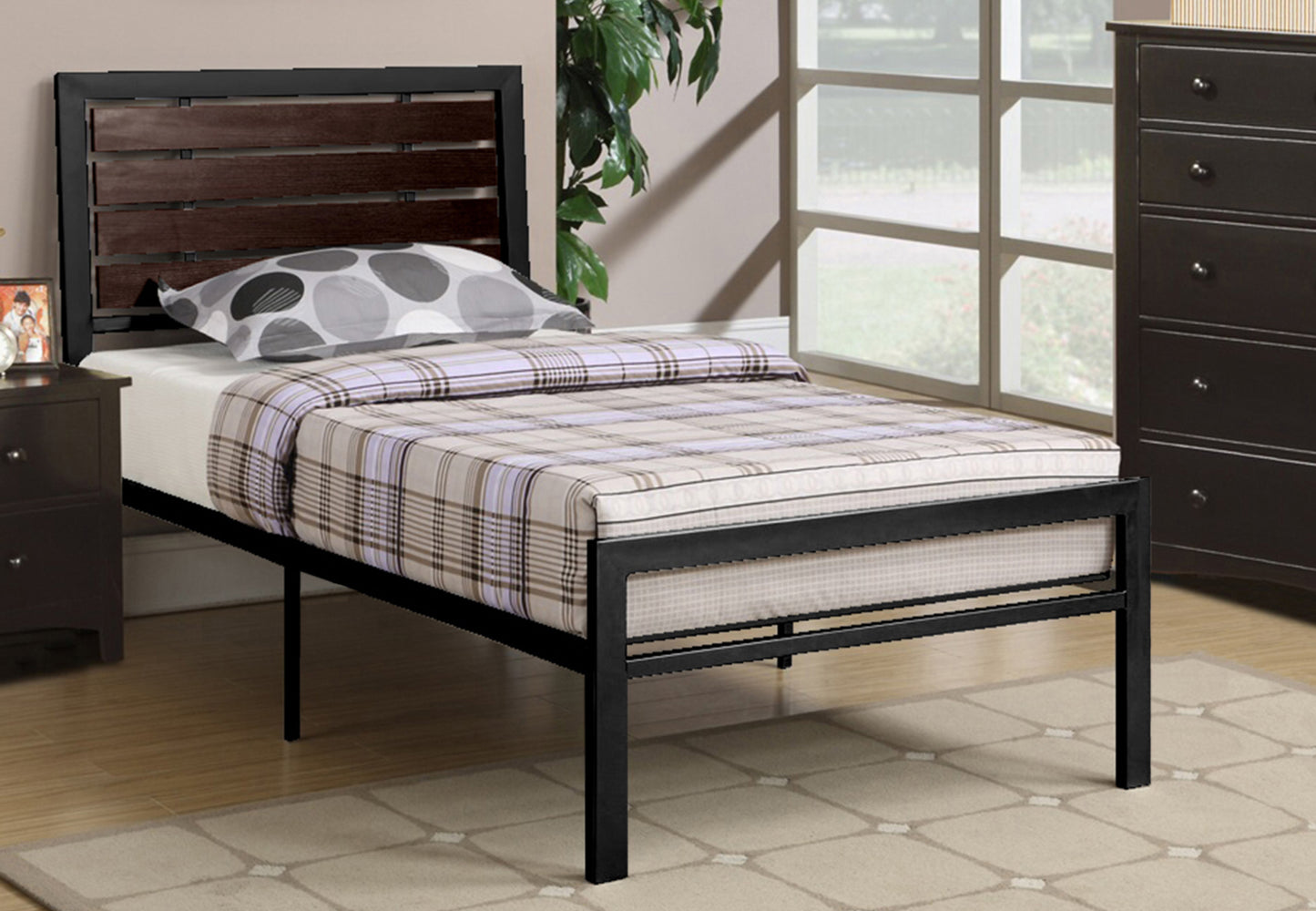 IF-114 single platform bed with espresso wood panels - mrfurnitureandmattress