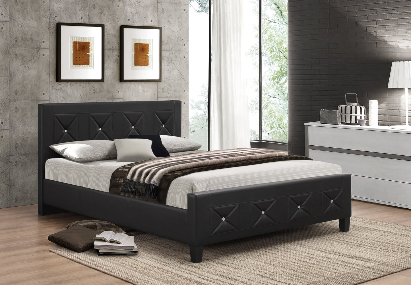 IF-177 platform bed with RHINESTONE JEWELS - mrfurnitureandmattress